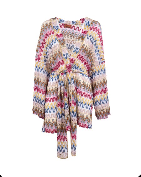 Shop MISSONI  Cardigan: Missoni kimono copricostume in pizzo di viscosa lamé con cintura.
Pizzo di viscosa lamé.
Lavorazione crochet.
Composizione: 95%Viscosa, 5%Fibra Metallizzata.
Made in Italy.. MS25SQ15 BR0000-S01FQ